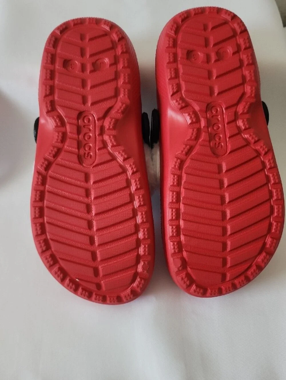 CROCS Kids Red Faux-Fur Lined Clogs with Black Strap